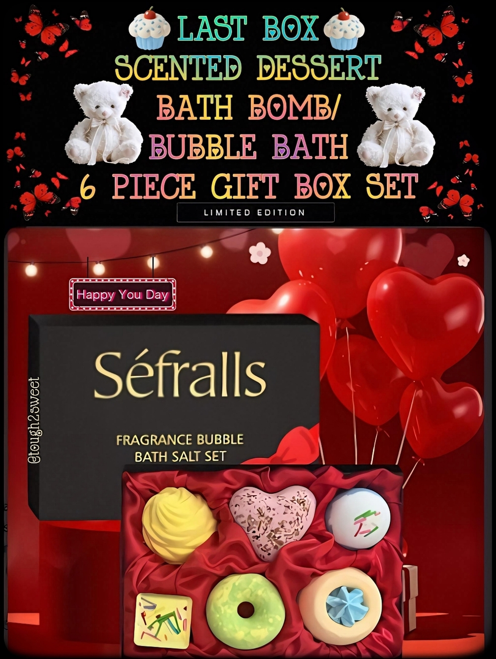 🆕️LAST BOX🧁SCENTED DESSERT BATH BOMB/BUBBLE BATH 6 PIECE GIFT BOX SET Y2K GIFT